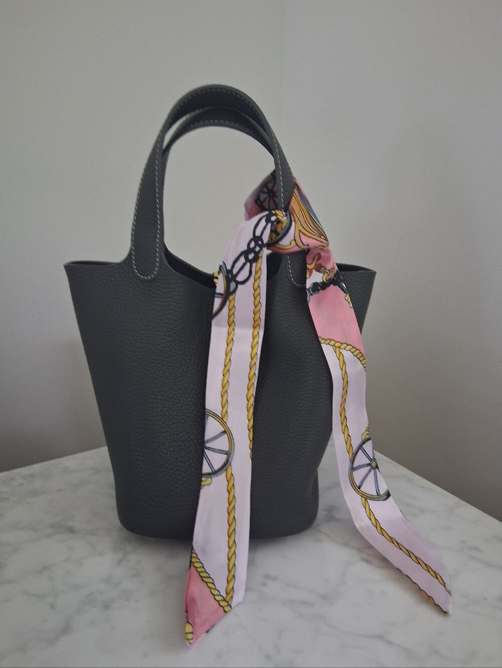 DUYP Melodie Cecile Josette Versatile Bucket Bag Grained Cowhide Elephant Gray